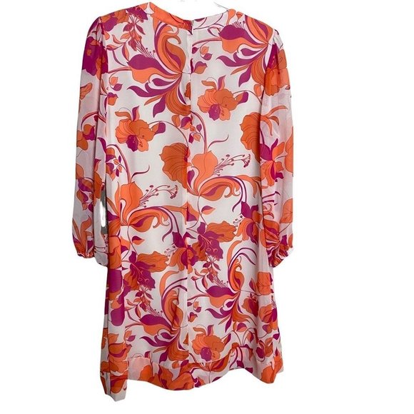 NY&C Womens Eva Mendes Sabrina Shift Dress Orange Floral Zip 3/4 Sleeve M New - Picture 2 of 4